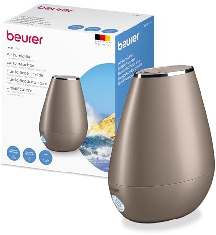 Beurer LB 37 Humidificador de aire con nebulización por ultrasonidos, con difusor de aroma integrado, modo nocturno silencioso para dormitorio, depósito de 2 L para habitaciones hasta 20 m², toffee