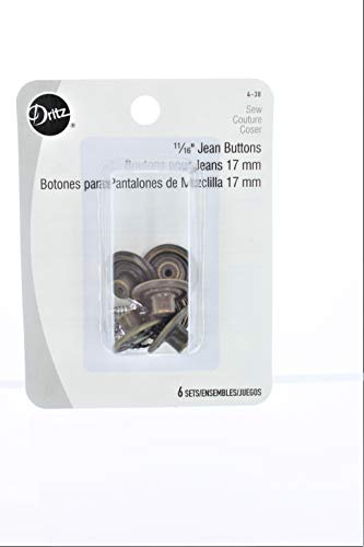 Dritz No-Sew Jean Buttons 11/16 6/Pkg, Antique Brass