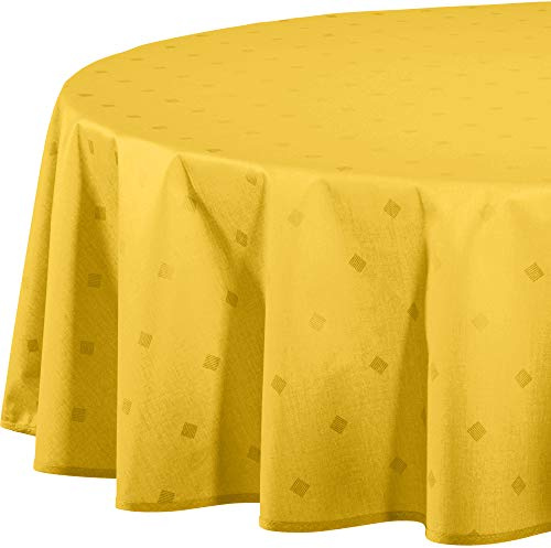 Erwin Müller abwaschbare Tischdecke, Tischwäsche Neuss im Rautendesign gelb Größe rund: 160 cm Ø - acrylversiegeltes Gewebe für leichtes Wischen