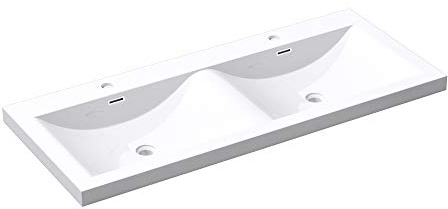 Mai & Mai Double Vasque Rectangulaire 144x48x12cm avec Trop-Plein | Vasque Lavabo, Deux Perçages, Deux Cuves, Surface Lisse, et Facile à Nettoyer, pour Usage Partagé, Colossum03