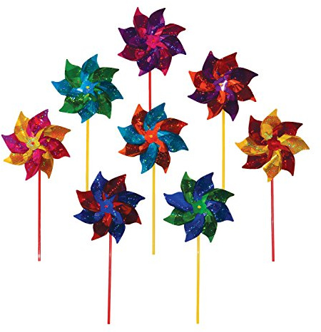 In The Breeze 2805 Mylar Rainbow Pinwheel - Assorted 2 Tone Color Spinners - 8 Piece Bags, 8-inch