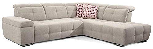 CAVADORE Schlafsofa Mistrel mit Ottomane rechts / Große Eck-Couch im modernen Design / Mit Bettfunktion / Inkl. verstellbare Kopfteile / Wellenunterfederung / 269 x 77-93 x 228 cm / Grau/Weiߟ