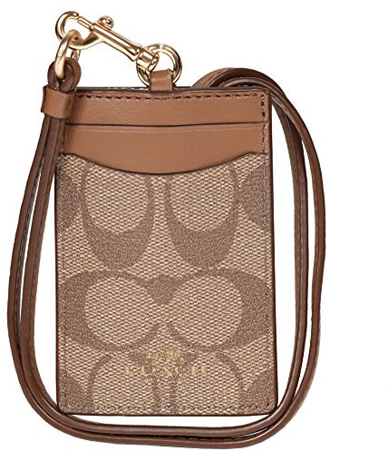 Coach Signature C PVC Canvas Leather Khaki Saddle Lanyard, Badge ID Credit Card Holder 63274