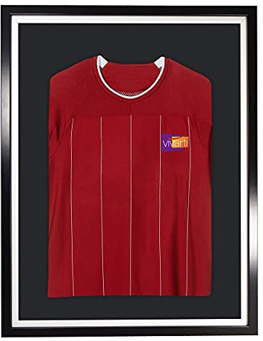 Vivarti DIY Adult Sports Shirt Display Frame for Football Shirt, Rugby Shirt, Band T-Shirt Shadow Box - 60x80cm - Black Frame, White Inner, Black Mount