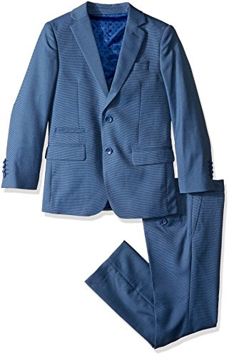 Isaac Mizrahi Big Boys 3 Piece Two Button Birdseye Suit Set, Blue, 16