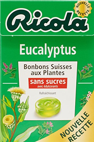 Ricola Swiss Plant Candy Eucalyptus, sin azúcar con edulcorantes, caja de 50 g