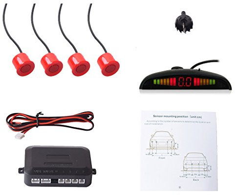 CoCar Auto Rückfahrwarner Einparkhilfe 4 Sensoren Einparkassistent Einparksystem PDC + LED Anzeigen + Akustische Warnung - Rot