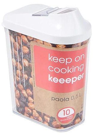 keeeper Schüttdose für Trockenvorräte, Stufenlos verstellbarer Dosierdeckel, Kunststoff, 500 ml, 8 x 4,5 x 15 cm, Paola, Weiß