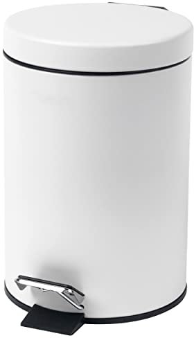 Beldray LA038098WHT Pattumiera rotonda con coperchio a chiusura ammortizzata, capacità 3L, con pedale intelligente, facile da svuotare, smaltimento rifiuti, contenitore rifiuti, bianco