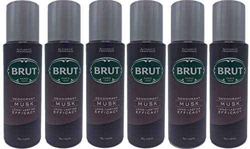 Brut Lot de 6 déodorants en spray Musc Long Duree 200 ml