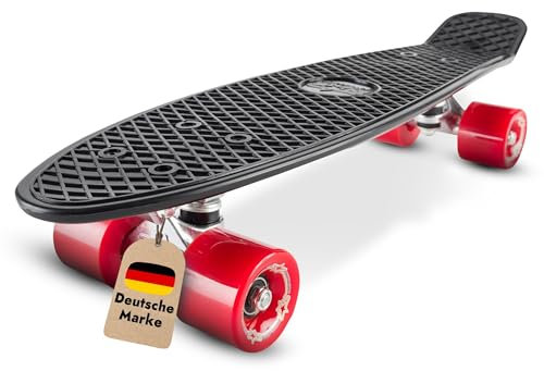 BIKESTAR Vintage Retro Cruiser Skateboard 60mm für Kinder und Erwachsene auch Anfänger ab ca. 6-8 Jahre | Schwarz & Rot