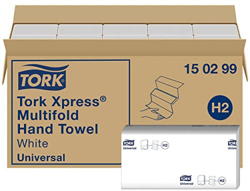 Tork Xpress 150299 Toallas de mano de papel Universal/Toallitas secamanos compatibles con el sistema H2/4740 toallas/2 capas/Blanco, 20 x 237 Toallas de papel