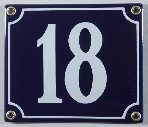 Buddel-Bini Wetterfestes Emaille Hausnummernschild Nr. 18 blau/weiß 14x12 cm sofort lieferbar