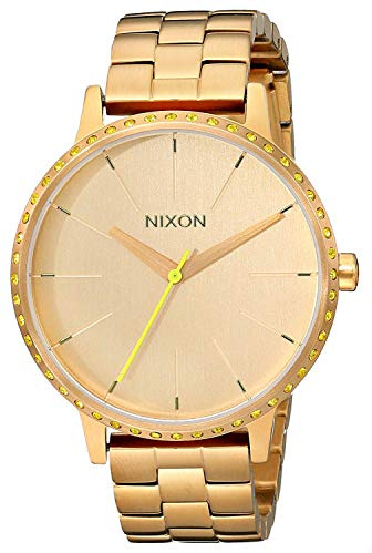 Nixon herr Kensington neon gul kvartsklocka med guld urtavla analog display och guld rostfritt stål armband A0991900-00