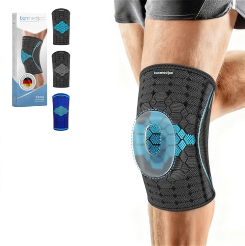 bonmedico Ginocchiera Ortopedica – Tutore Ginocchio Ginocchiera Sportivo per Rotula e Menisco, Fascia Ginocchio Traspirante per Palestra, Fitness, Uomo Donna, Supporto in Neoprene Nero e blu S