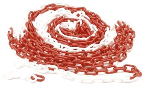 Perel Absperrkette rot weiß 10 m, Kunststoff, Sicherheitskette für innen und außen, Markierungskette für Baustelle, Parkzone, Lager, Gelände oder Veranstaltung