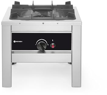 HENDI Réchaud à Gaz Professionnel Hokker pour Utilisation en Intérieur, avec Thermocouple et Allumage Électronique, Compatible Gaz Propane et Butane, 6,7kW, 425x425x(H)400mm, Acier Inoxydable