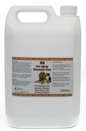 KG Pet Spray 5000ml Rids & Protects from Mange, Fleas, Ticks, Mites & Itchy Skin Problems, Promotes Hair Re-Growth. SLS, Paraben, Pesticide & Chemical Free