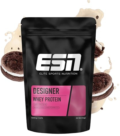 ESN Designer Whey Protein Pulver, Cookies and Cream, 1 kg | Bis zu 23 g Protein pro Portion, ideal zum Muskelaufbau und -erhalt, made in Germany