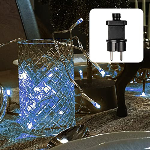HELLUM LED Lichterkette Außen oder Innen, Lichterkette Blau, strombetrieben mit 40 LED, Weihnachtsbeleuchtung mti Kabel in Transparent <59lm 560466