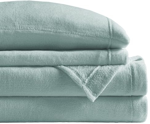 True North by Sleep Philosophy Plush Sheet Set Full, Solid Color, Warm & Soft Bedding Full Size Sheets, Fitted Pocket Fits Up to 16 Mattress, Soloft, Full, Aqua, 4 Piece
