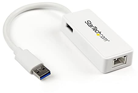 StarTech.com USB 3.0 to Gigabit Ethernet Adapter NIC w/ USB Port (White) - USB 3.0 NIC - 10/100/1000 Mbps USB 3.0 LAN Adapter (USB31000SPTW)