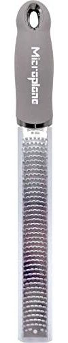Microplane Zester Grater in Grey for Citrus Fruits, Hard Cheese, Ginger, Chocolate and Nutmeg with Fine Stainless Steel Blade - Made in USA