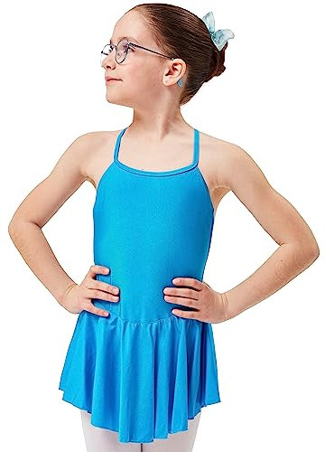 tanzmuster Ballett Trikot Mädchen - Sophie - mit Röckchen - glänzendes Lycra - Ballettkleid für Kinder - petrol, Größe:164/170