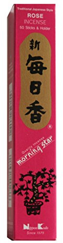 Nippon Kodo Rose Morning Star Hochwertige japanische Räucherstäbchen, 50 Stäbchen + Halter