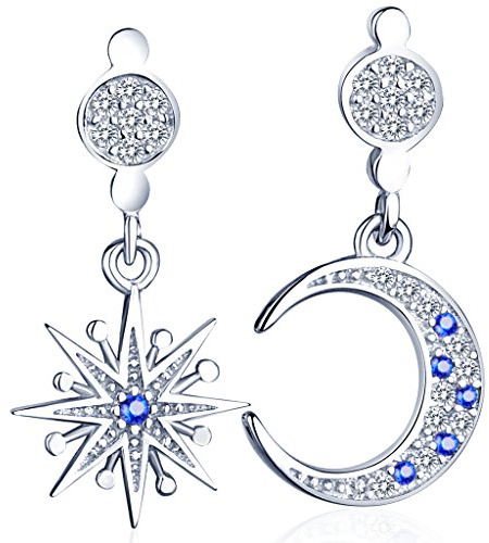 Unendlich U Glänzend Stern Mond Damen Ohrhänger 925 Sterling Silber Zirkonia Ohrringe Ohrstecker Ohrschmuck, Silber+Blau