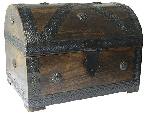 Cofre del tesoro caja de madera cofre pirata aspecto antiguo almacenamiento 28x21x21cm