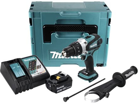 Makita dHP 458 y1J-e 18 v perceuse visseuse à percussion sans fil en coffret mAKPaC avec bL 1830 dC18RC-chargeur de batterie