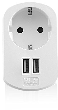 Ewent USB-Steckdosenadapter, Reiseadapter, Universal-Ladegerät mit Schuko-Steckdose und 2 USB 3.1 Ports, USB-Ladegerät für iPhone, Samsung Galaxy, Android Smartphone, Tablet - Weiß, Kompakt