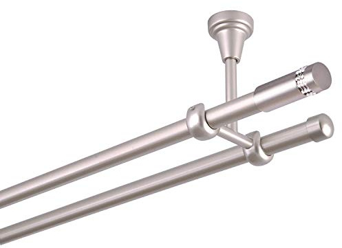 Barra de cortina 19 mm 2 Vías, Varilla Extensible para Visillos, Soporte para techo de cromo mate metal nuevo, 400