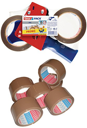 tesa Packband-Abroller mit 6 Rollen tesapack 66m x 50mm braun
