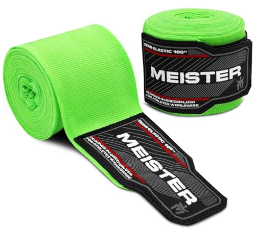 Meister 108 tum junior halvelastiska bandage för MMA och boxning (par) – neongrön
