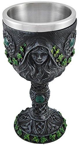 Medieval Renaissance 12 oz Wine Goblet Chalice Cup (Maiden/Mother/Crone - Green)