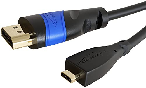KabelDirekt – Micro-HDMI-Kabel – 1m – 4K@60Hz, bidirektional | High Speed HDMI mit Ethernet für Tablets, Kameras & Raspberry Pi mit Micro-HDMI (Typ A/D) – HDR, 7.1-Surround, bis 4K