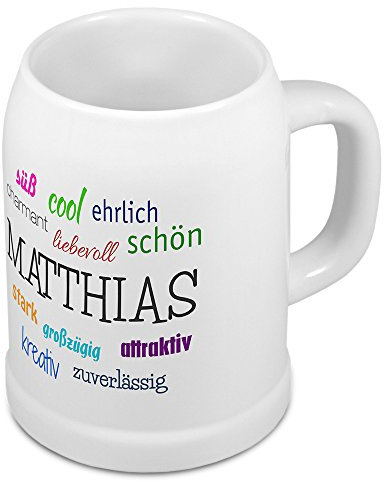 digital print Bierkrug mit Name Matthias - Positive Eigenschaften von Matthias - Namens-Tasse, Becher, Maßkrug, Humpen
