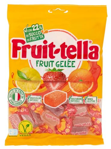 Fruittella Gelée, Caramelle Gommose, Gusto Fragola, Arancia e Limone, Con Succo di Frutta, Senza Glutine, Confenzione da 1 Busta da 180g, da Portare Sempre con te e da Condividere con chi vuoi