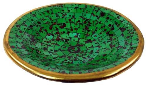 Guru-Shop Coupe Ronde en Mosaïque, Sous-verre, bol Décoratif, Coupe à Fruits en Céramique et Verre Faite à la Main - Design 11, Vert, Taille : Moyen (Ø 37 cm), Des Bols