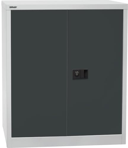 BISLEY Flügeltürenschrank Universal, 1 verzinkter Fachboden, 2 OH, Metall, 525 Korpus Lichtgrau, Fronten Anthrazitgrau, 40 x 91.4 x 100 cm