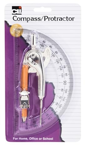 Charles Leonard Ball Bearing Compass and 6 Inch Protractor Combo Set, Metal/Clear Plastic, Assorted Colors, 1 Combo Pack (80960)