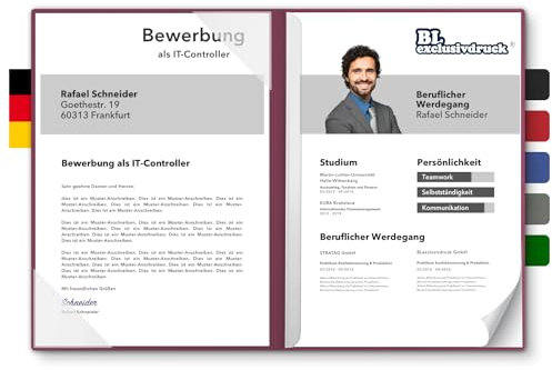 5 Stück zweiteilige Bewerbungsmappen BL-exclusivdruck® BL-plus in Bordeaux - Premium-Qualität mit edler Relief-Prägung 'Bewerbung' - Produkt-Design von 'Mario Lemani'