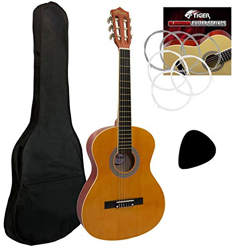 Tiger CLG2 3/4 Size Classical Spanish Guitar Beginners Complete Starter Kit for Ages 9 – 11, Natural