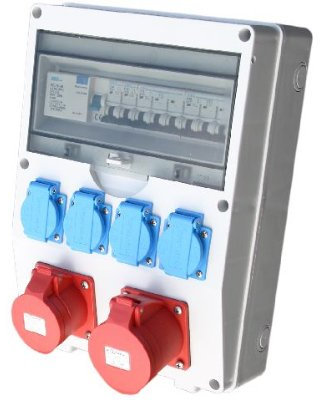 Wandverteiler CEE + 1x16A + 1x32A + 4x230V FI Stromverteiler Baustromverteiler Feuchtraumverteiler Komplett AWVT8