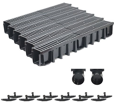 6m Entwässerungsrinne Tiefe 148mm Belastungsklasse C250, Gußrost komplett SET (schwarz)