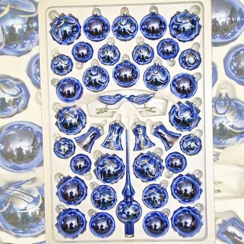 Lauschaer Glaskunst-Christbaumschmucksortiment Baumkugelsortiment Naturzeit Blau - Baumschmuckset 39 Teile