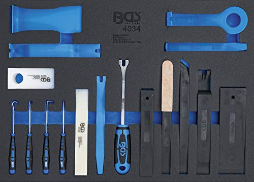 BGS 4034 | Werkstattwageneinlage 3/3 | Lösewerkzeuge & Montagekeile & Haken | 17-tlg. | für Zierleisten, Gummidichtungen, Armaturenbrett, Türverkleidung | Hartkunststoff-/Nylonmischung