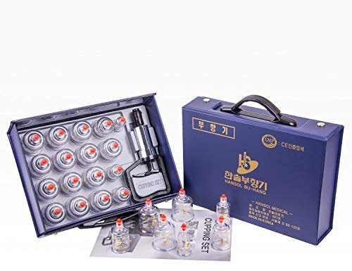 Hansol Professional Cupping Therapy Equipment Set with Pumping Handle 17 Cups & English Manual (Made in Korea)